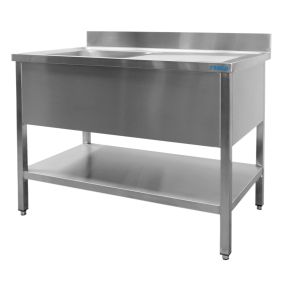 SARO RVS spoeltafel met 1 bak, links - 600 mm diep, 2000 mm