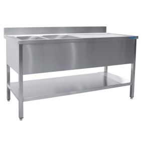 SARO RVS spoeltafel met 2 bakken, links - 600 mm diep, 1600 mm