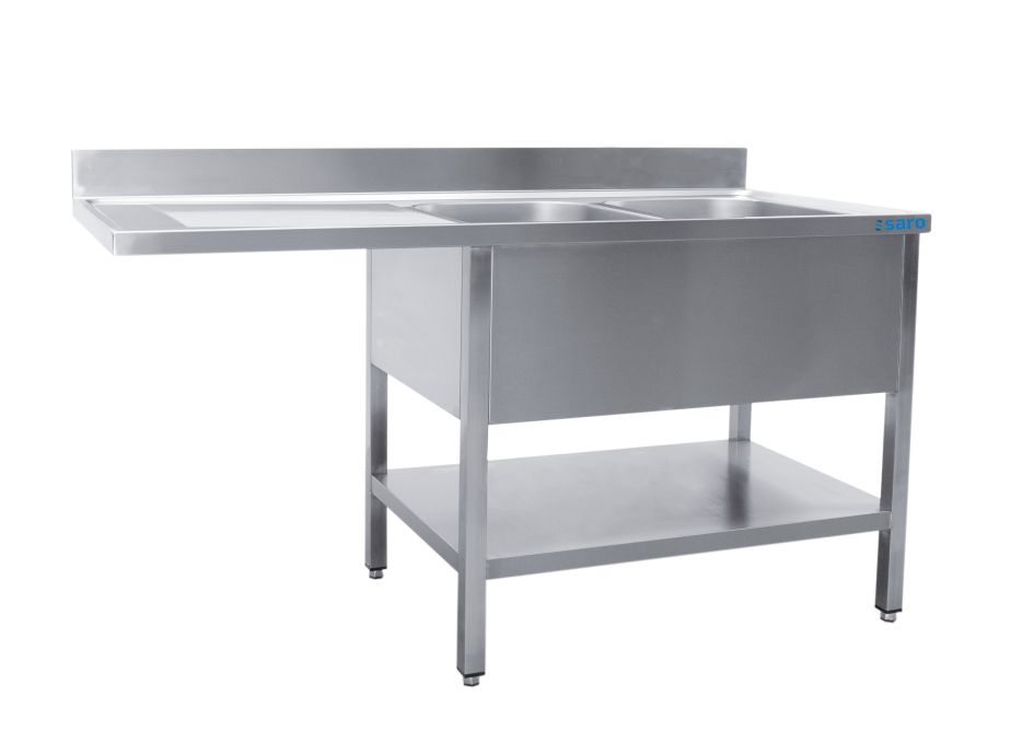 SARO RVS spoelkast met 2 bakken, rechts - 600 mm diep, 1600 mm