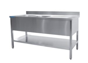 SARO RVS spoeltafel met 2 bakken, links - 700 mm diep, 1400 mm