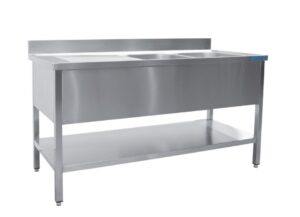 SARO RVS spoeltafel met 2 bakken, rechts - 700 mm diep, 1800 mm