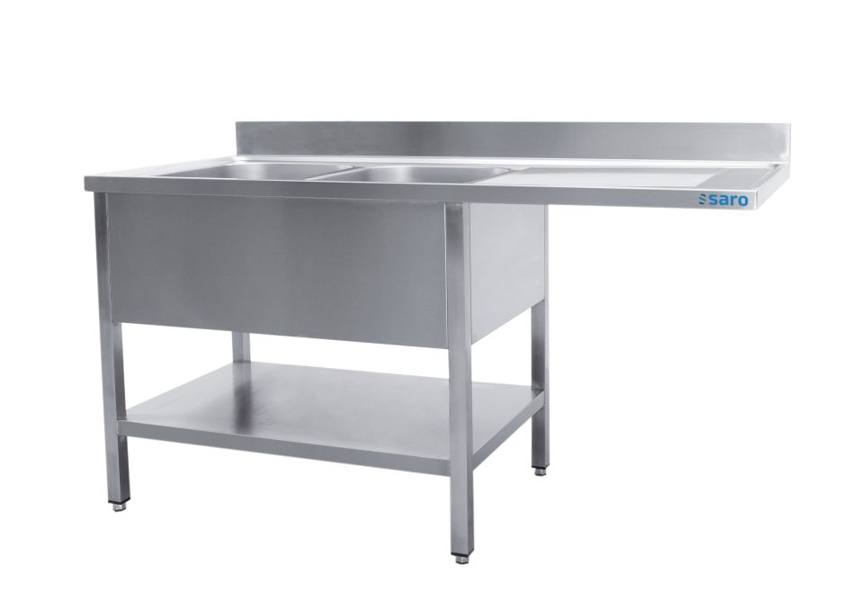 SARO RVS spoelkast met 2 bakken, links - 700 mm diep, 2000 mm