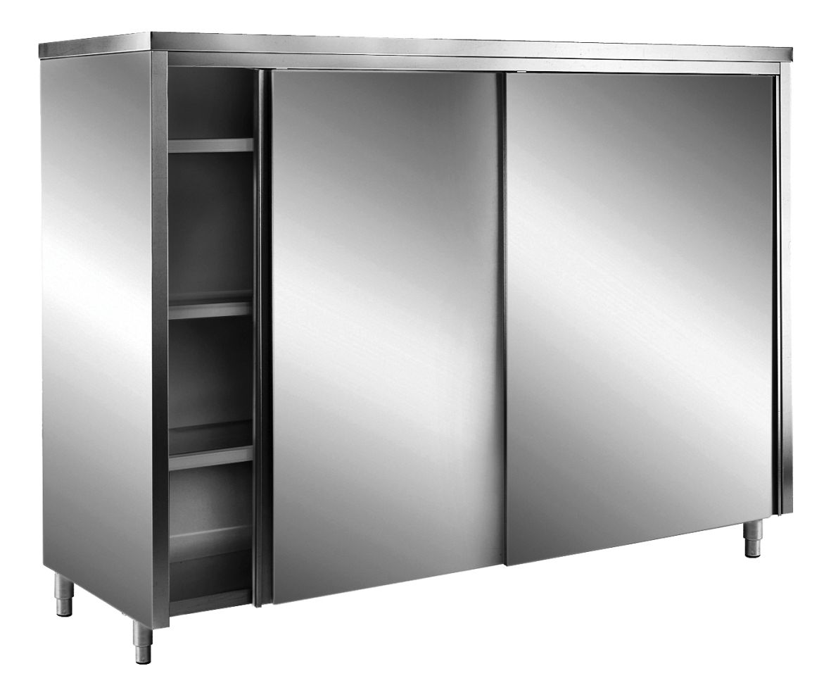 SARO RVS opbergkast met schuifdeuren AISI 430, plat dak, 1400x700